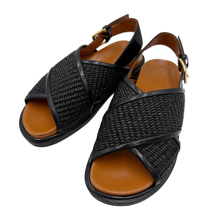 MARNI マルニ ラフィア風 クロスストラップ サンダル ブラック サイズ