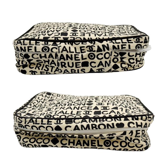 シャネル CHANEL ロゴポーチ ココマーク 総柄 キャンバス 化粧ポーチ 