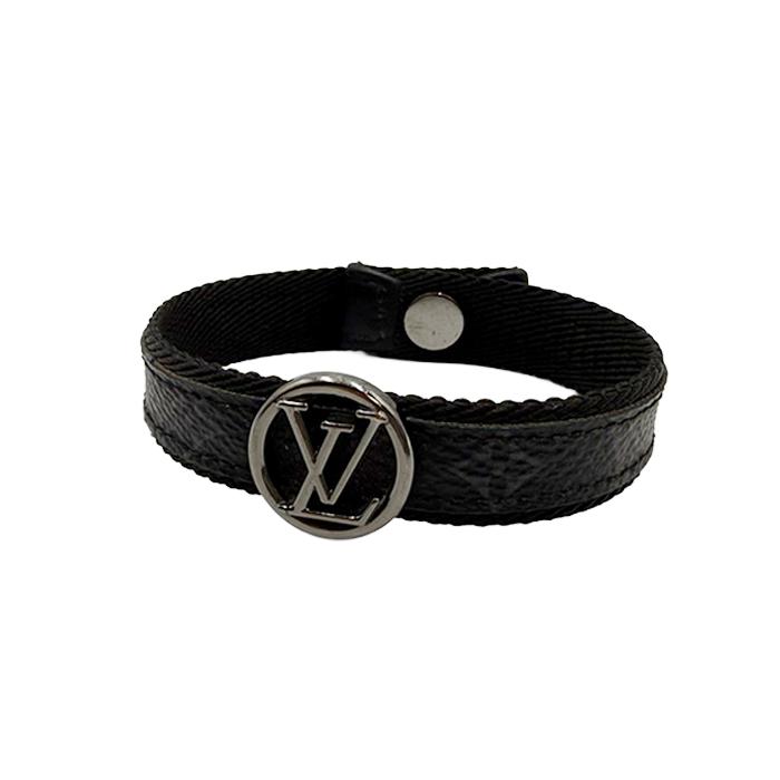 Louis Vuitton ルイ・ヴィトン LVロゴ レザーブレスレット ブラック