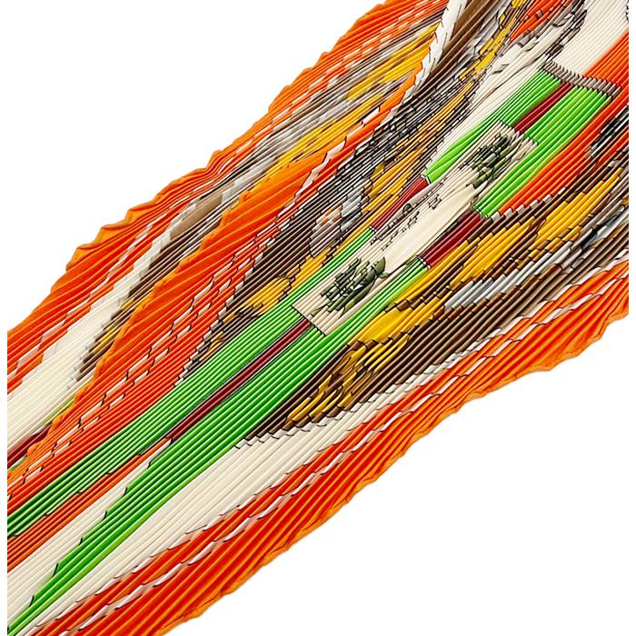 エルメス HERMES プリーツスカーフ 六分儀 シルク オレンジ マルチ