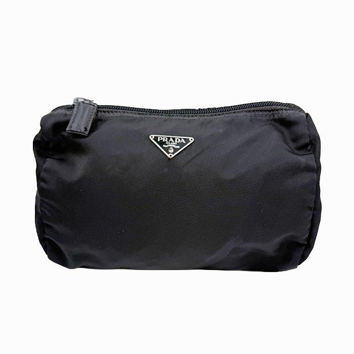PRADA ナイロン 化粧ポーチ ブラック 三角ロゴ ダブルファスナー 正規品 PRADA プラダ ナイロンポーチ ブラック 三角ロゴ 化粧ポーチ 小物入れ