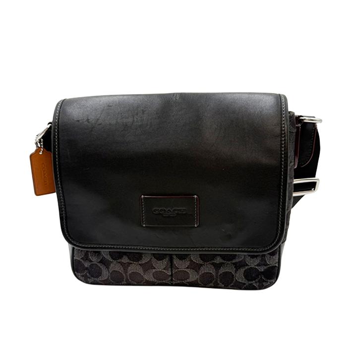 COACH コーチ シグネチャー ショルダーバッグ ブラック レザー メンズ 