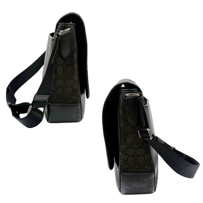 良品 COACH メッセンジャーバッグ レザー ネイビー シグネチャー 