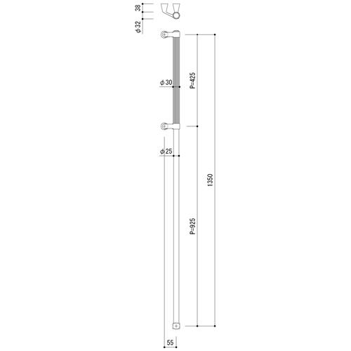 ドアハンドル　Semi　Long(セミロングタイプ)　鏡面　クリアー　FHBS2212-C-1350R　FHBS2212-1350R
