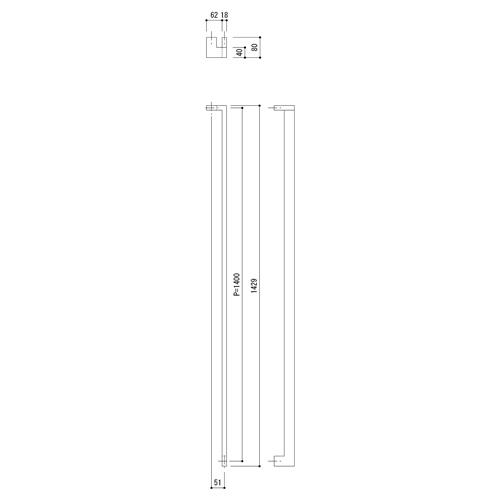 ドアハンドル　Square　Handle(角パイプハンドル)　仕上げ:鏡面　FHS3103-1400R　FHS3103-B-1400R