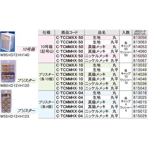 キャンペーン価格 DANDORI VIS 太鼓鋲風ネジキャップ ニッケルメッキ 丸/C-TCNMXX-50 ニッケルメッキ 丸/10号箱/キャップ・ワッシャー各50入