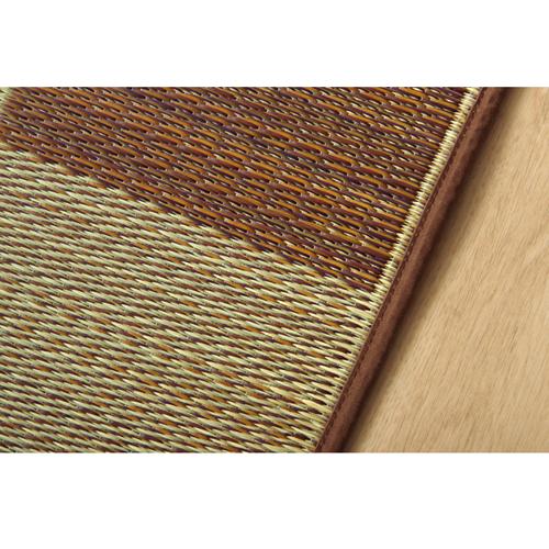 純国産 い草花ござカーペット 『ブロック』/ブラウン 江戸間8畳（約348×352cm） ブラウン/江戸間8畳（約348×352cm） 【感じる】
