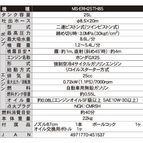 工進　エンジン式タンク付小型動噴　MS-ERH25TH85