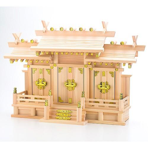 最大75％オフ！神棚の里 屋根違い三社 和（小）セット 神棚、神具