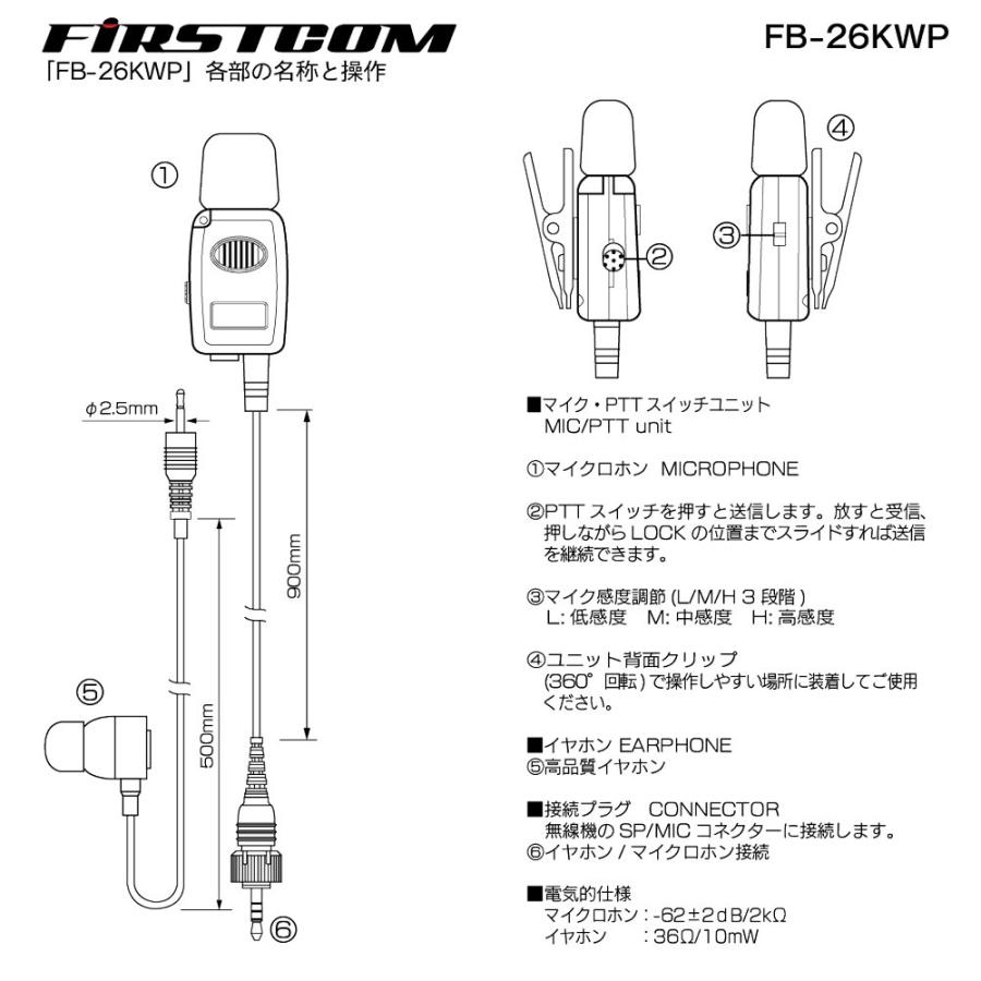 FB-26KWP FIRSTCOM FRC 高機能タイピン型イヤホンマイク ケンウッド用防水ネジ付きプラグ |  | 03