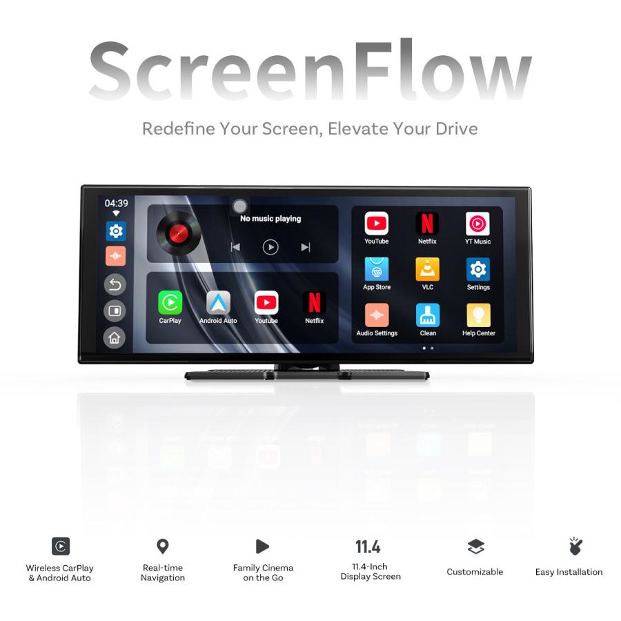 【公式】オットキャスト ScreenFlow N95-3528T88-T1140 OTTOCAST 11.4インチ ディスプレイオーディオ CarPlay Android Auto 動画再生 全車種対応 | ottocast | 03
