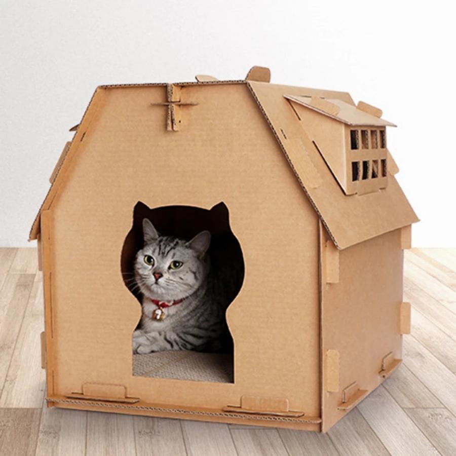 猫 段ボールハウス 秘密基地で猫のんびり マットクッションと合わせれば更に快適なハウス Neko18 D C Select 通販 Yahoo ショッピング