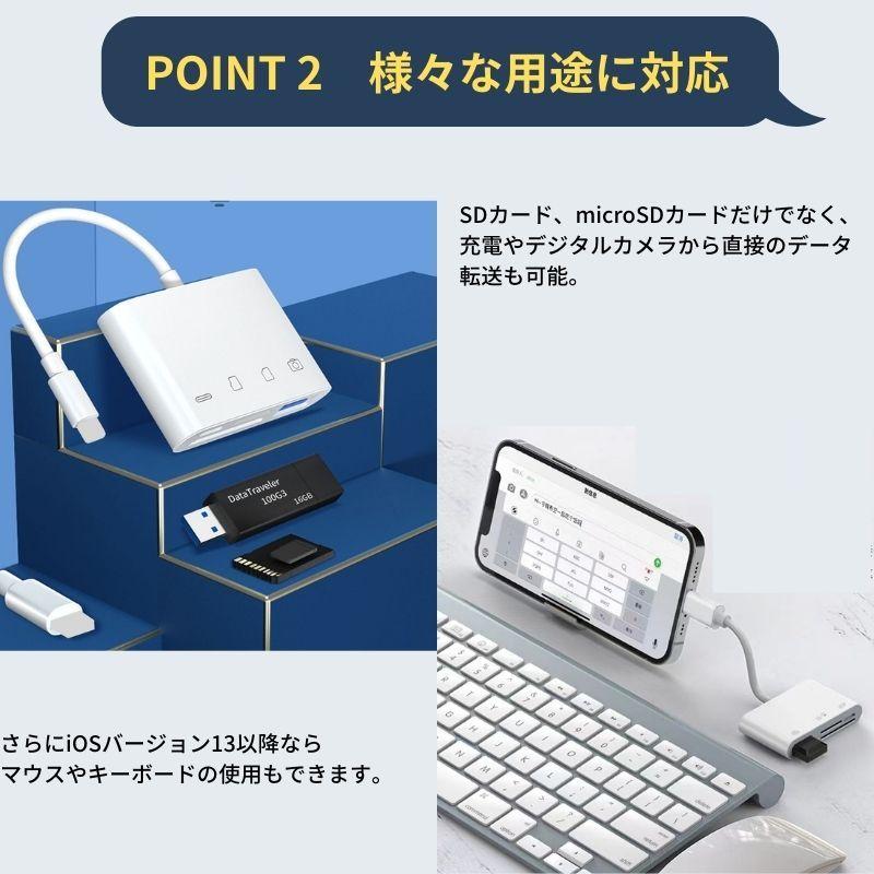 iPhone iPad SD カードリーダー アイフォン Lightning MicroSD tf カード 写真 ビデオ 転送 バックアップ office 読み取り usb 4in1 アイフォン データ移動｜dct-shop｜04