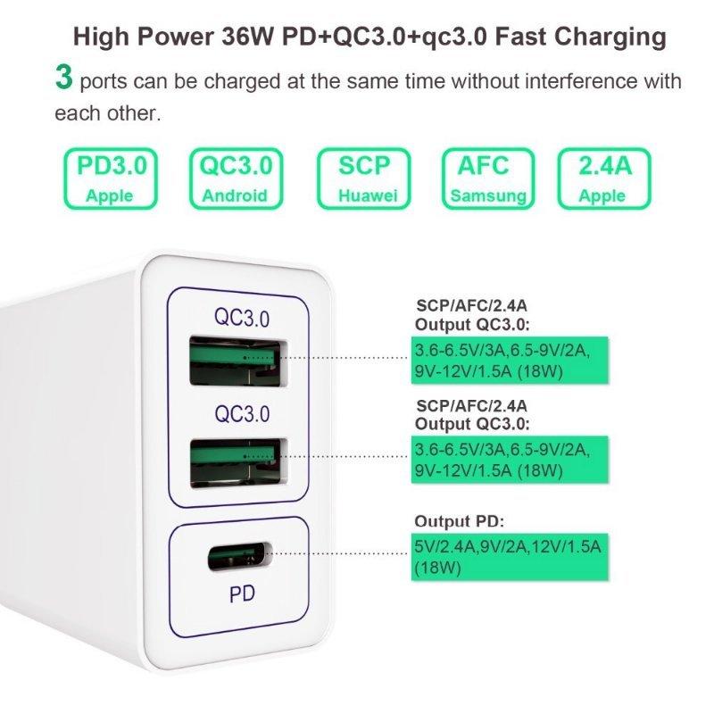 充電器 急速充電対応 コンセント TYPE-C+USB 3ポート PD対応で36Wの超急速充電可能 USBアダプタ 携帯電話 タブレット関連 TYPE-C変換アダプター｜dct-shop｜05