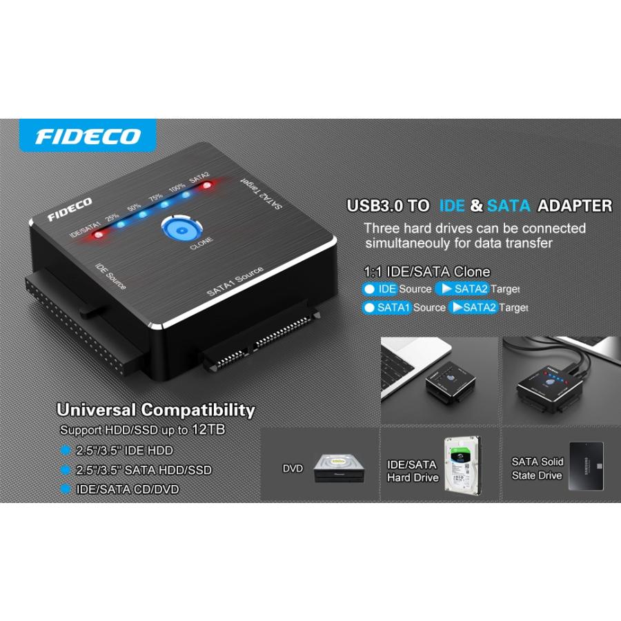 FIDECO USB3.0 SATA/IDE変換アダプタ オフラインクローン HDDコンバーター HDD/SSDデータ取り出せ SATAとIDEの両方に対応SATA/IDE 2.5インチ/3.5インチ｜dct-shop｜09