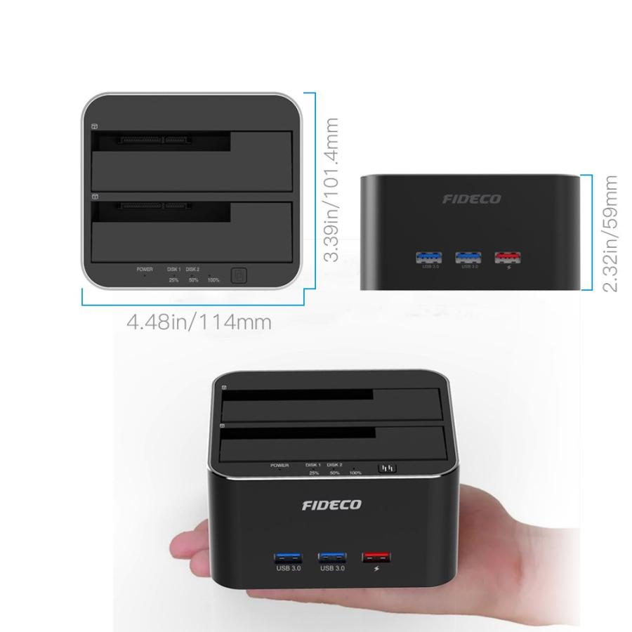 FIDECO HDDクローンスタンド HDDスタンド 高速USB3.0対応 ストーレジ・クローン・USBハブ・クイックチャージの4in1機能付き｜dct-shop｜08