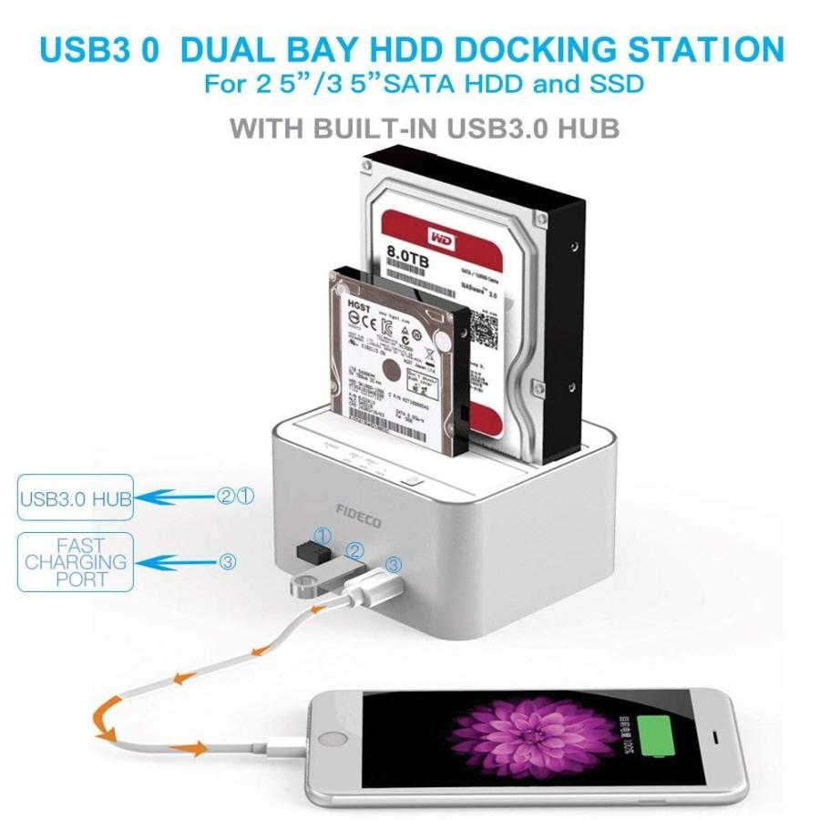FIDECO HDDクローンスタンド高速USB3.0対応 HDDスタンド ストーレジ・クローン・USBハブ・クイックチャージ 4in1機能付 Y842H｜dct-shop｜05