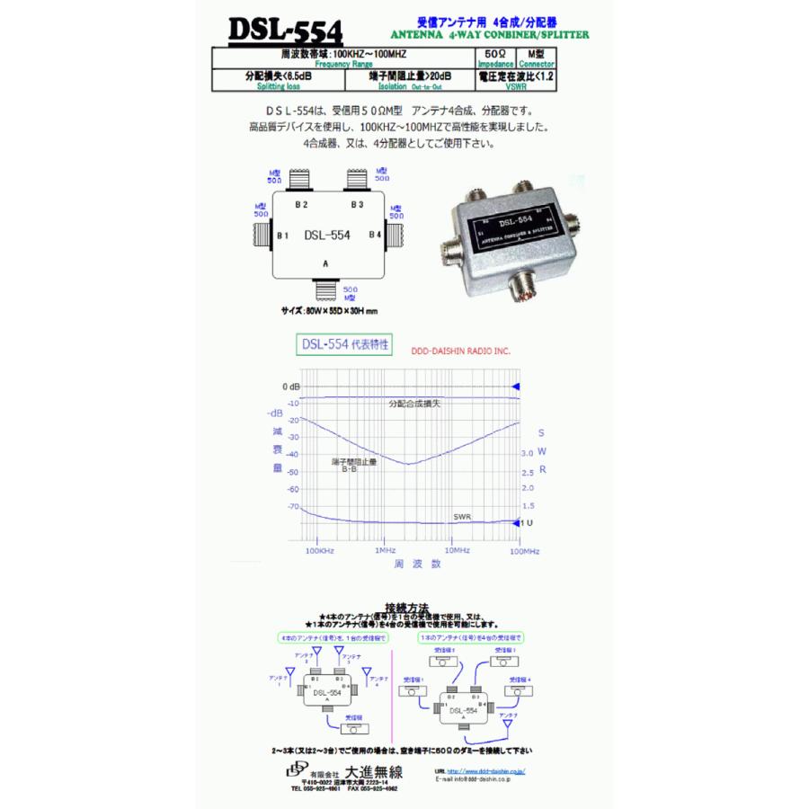 DSL-554 受信アンテナ用4合成/分配器 : 大進無線Yahoo!ショップ