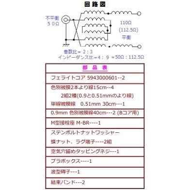 KIT-DB-110V アンテナバラン50Ω：110Ω 組立部品セット : 大進無線Yahoo