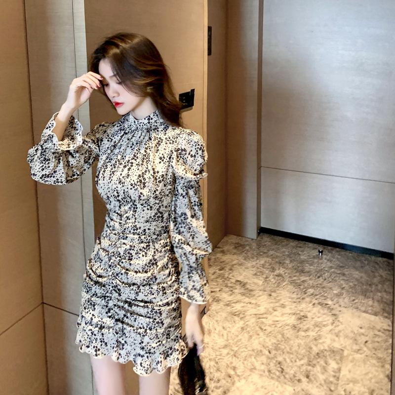花柄ワンピース　タイトミニワンピース　花柄　レディース　ドレス　スタイルアップ　おしゃれ　韓国　スリム　ミニ　チュニック　プリーツ20代30代40代 | ブランド登録なし | 03