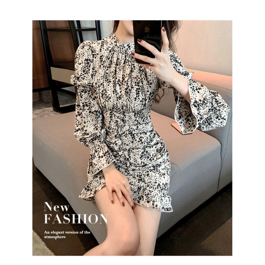 花柄ワンピース　タイトミニワンピース　花柄　レディース　ドレス　スタイルアップ　おしゃれ　韓国　スリム　ミニ　チュニック　プリーツ20代30代40代 | ブランド登録なし | 08