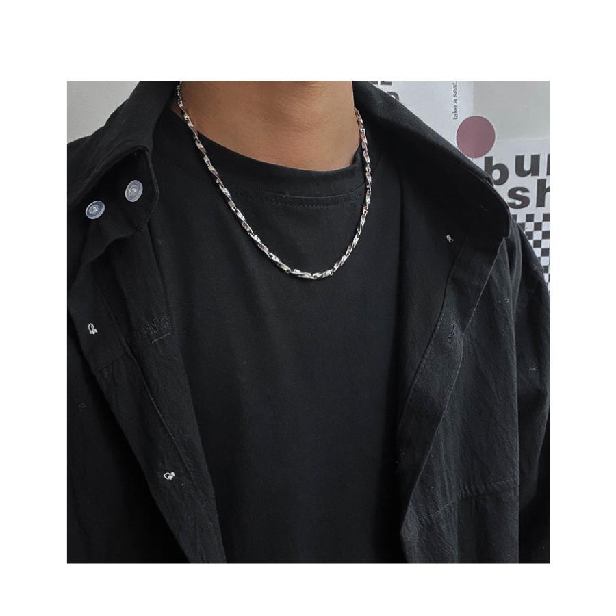 ネックレス メンズ  シンプル  定番 おしゃれ ツイストチェーン チェーン 金属アレルギー シルバー ステンレス 55cm　胸元 | ブランド登録なし | 02
