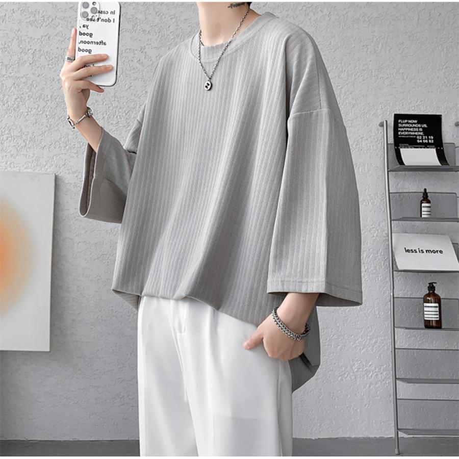 tシャツ 半袖 メンズ 無地 パイル地 秋コーデ ストライプ カットソー トップス ドロップショルダー オーバーサイズ 2024 新作　白T　黒T | ブランド登録なし | 10