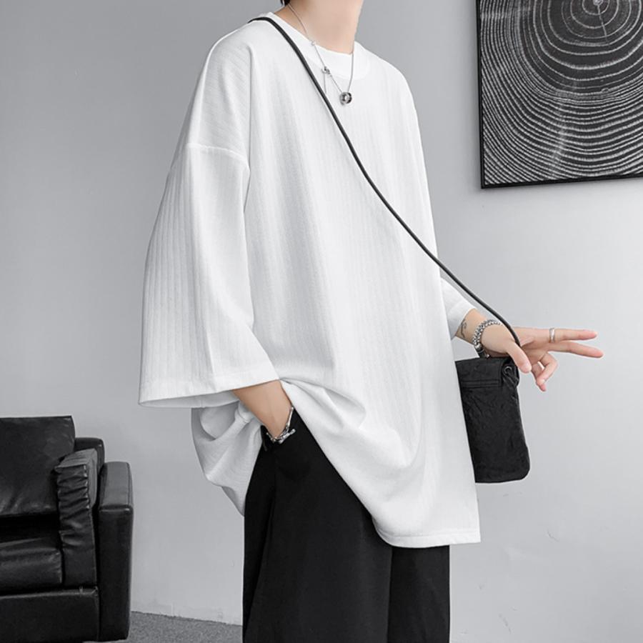 tシャツ 半袖 メンズ 無地 パイル地 秋コーデ ストライプ カットソー トップス ドロップショルダー オーバーサイズ 2024 新作　白T　黒T | ブランド登録なし | 11