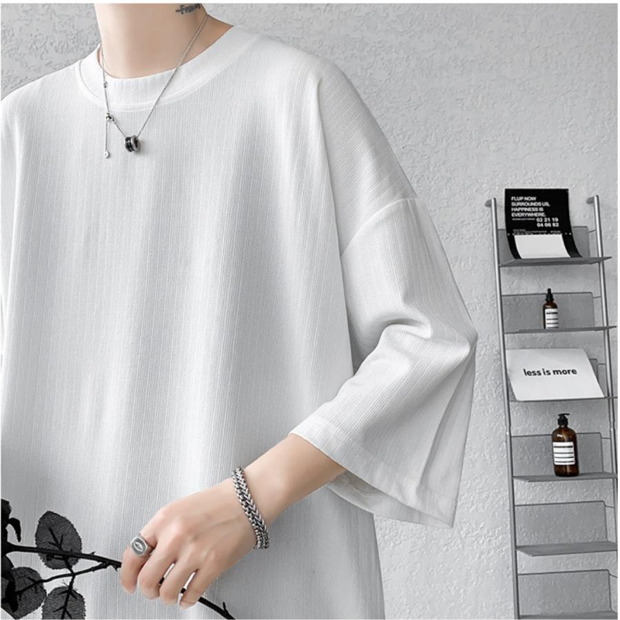 tシャツ 半袖 メンズ 無地 パイル地 秋コーデ ストライプ カットソー トップス ドロップショルダー オーバーサイズ 2024 新作　白T　黒T | ブランド登録なし | 12