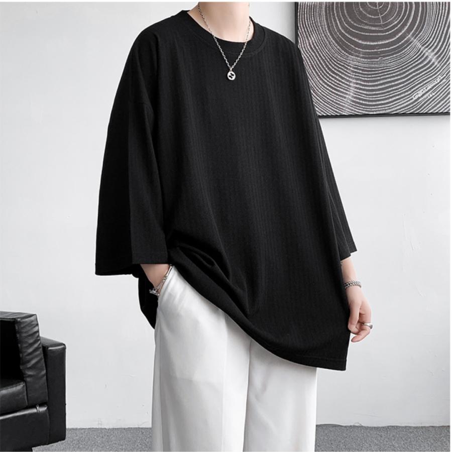 tシャツ 半袖 メンズ 無地 パイル地 秋コーデ ストライプ カットソー トップス ドロップショルダー オーバーサイズ 2024 新作　白T　黒T | ブランド登録なし | 14