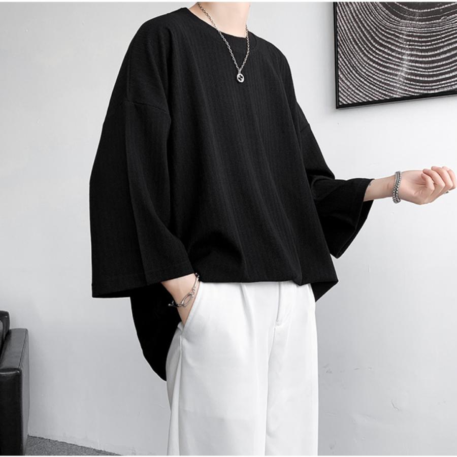 tシャツ 半袖 メンズ 無地 パイル地 秋コーデ ストライプ カットソー トップス ドロップショルダー オーバーサイズ 2024 新作　白T　黒T | ブランド登録なし | 15