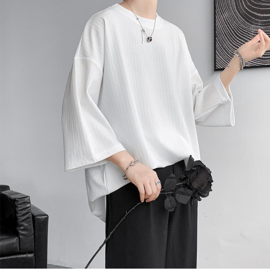 tシャツ 半袖 メンズ 無地 パイル地 秋コーデ ストライプ カットソー トップス ドロップショルダー オーバーサイズ 2024 新作　白T　黒T | ブランド登録なし | 13