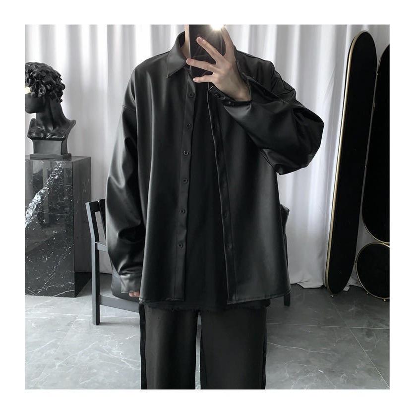 レザーシャツ　メンズ　長袖　シャツ　黒　シック　大きめ　秋　冬　トレンド　カッコいい　ハロウィン　デート　羽織 | ブランド登録なし | 03