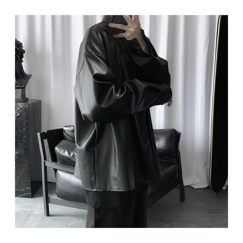 レザーシャツ　メンズ　長袖　シャツ　黒　シック　大きめ　秋　冬　トレンド　カッコいい　ハロウィン　デート　羽織 | ブランド登録なし | 04