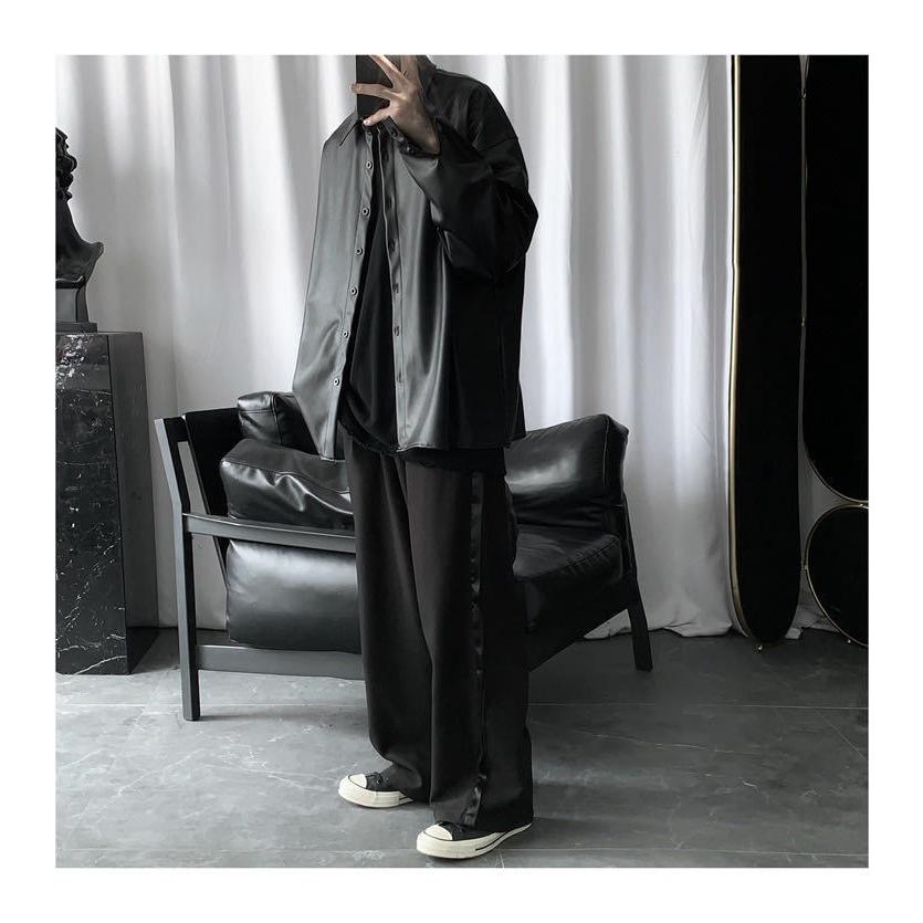 レザーシャツ　メンズ　長袖　シャツ　黒　シック　大きめ　秋　冬　トレンド　カッコいい　ハロウィン　デート　羽織 | ブランド登録なし | 05