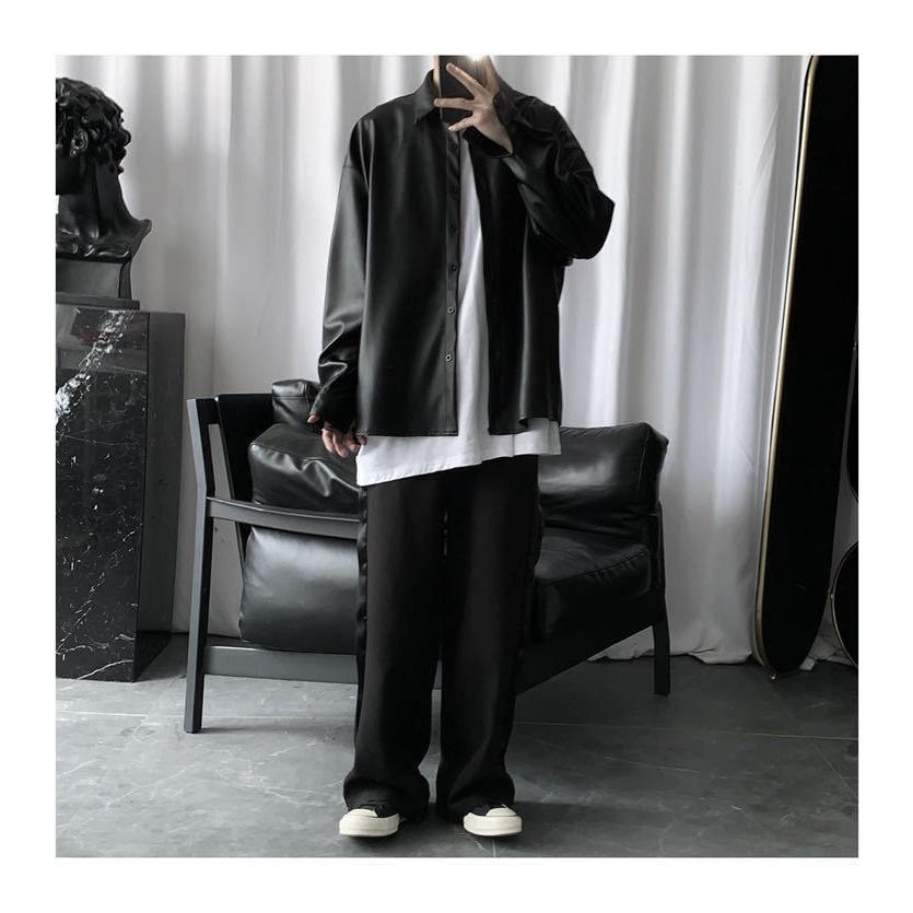 レザーシャツ　メンズ　長袖　シャツ　黒　シック　大きめ　秋　冬　トレンド　カッコいい　ハロウィン　デート　羽織 | ブランド登録なし | 07