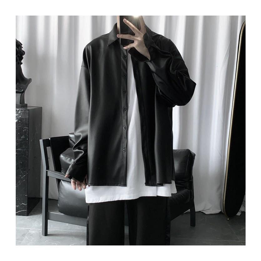 レザーシャツ　メンズ　長袖　シャツ　黒　シック　大きめ　秋　冬　トレンド　カッコいい　ハロウィン　デート　羽織 | ブランド登録なし | 08