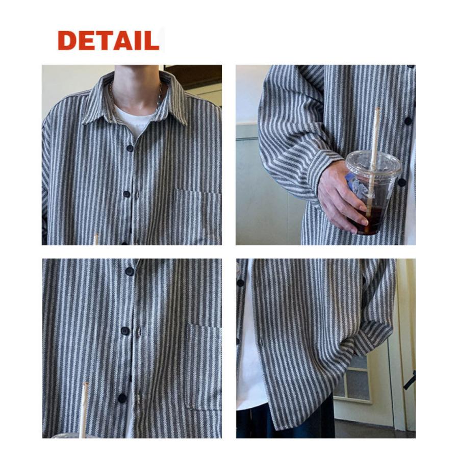 ストライプシャツ メンズ 長袖 レギュラーカラー ゆったり 定番 ドロップショルダー おしゃれ 公園 デート 大きめ | ブランド登録なし | 04