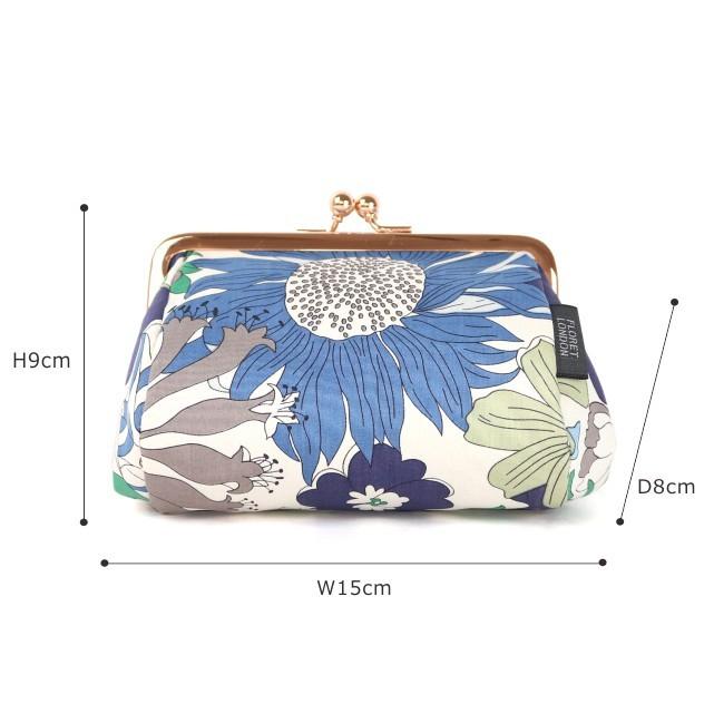 新品未使用　リバティ　ロンドン　がま口　ポーチ　財布 ミニがま口ポーチ リバティプリント 使用 15×8×9cm 【フロー