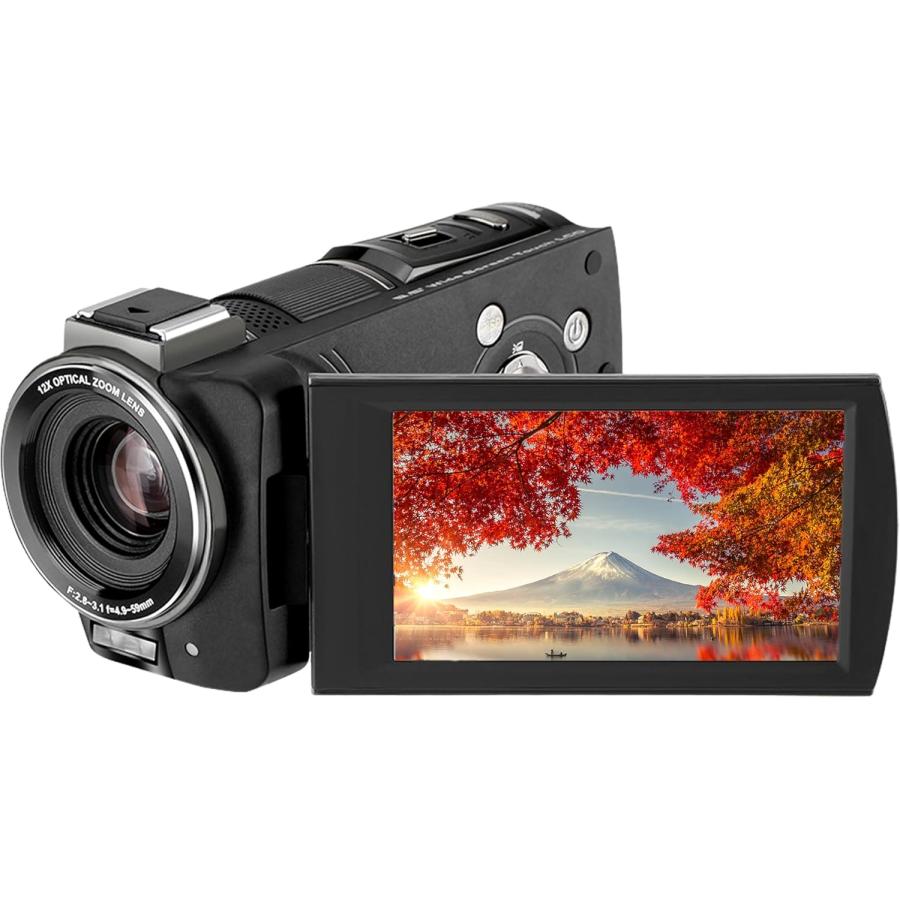 4K解像度と12倍光学ズームを備えたビデオカメラ。 KEIYO 4K ビデオカメラ 光学12倍ズーム 180度回転のバリアングル