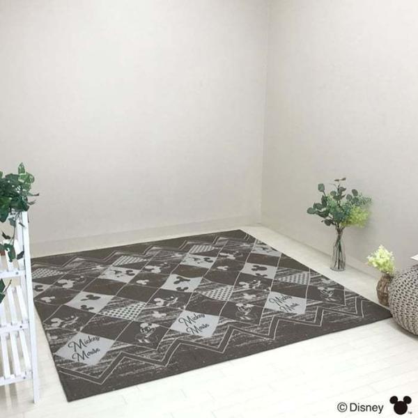 ホットカーペットカバー2畳 ディズニーラグ ブラック お洒落185x185cm 大島屋 ラグ シェニール織り ディズニー ホットカーペットカバー 床