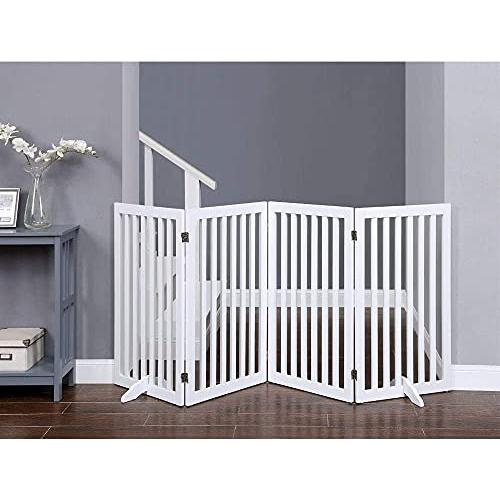 unipaws ハイタイプペットゲート置くだけ木製バリア、犬用フェンス 、白い キッズ