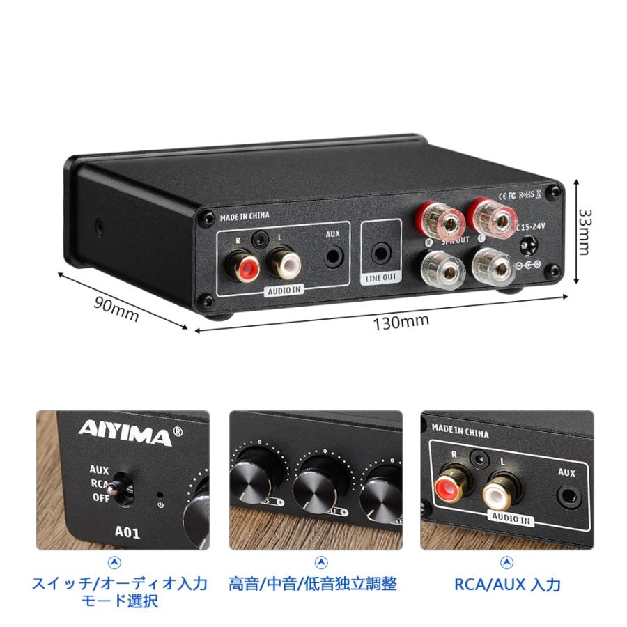 A01 2.0/2.1 チャンネルアンプ 100W*2 パワーアンプ RCA&AUX TPA3116D2