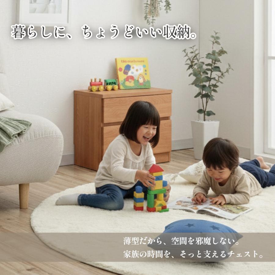 薄型チェスト 2段 | 幅60cm 奥行30cm ベンチ 【 腰掛け 収納付 木製
