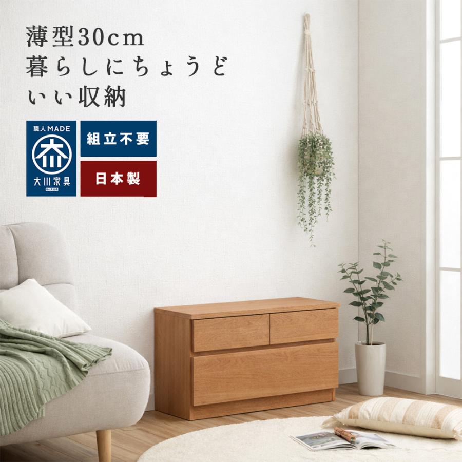 薄型チェスト 2段 | 幅60cm 奥行30cm ベンチ 【 腰掛け 収納付 木製