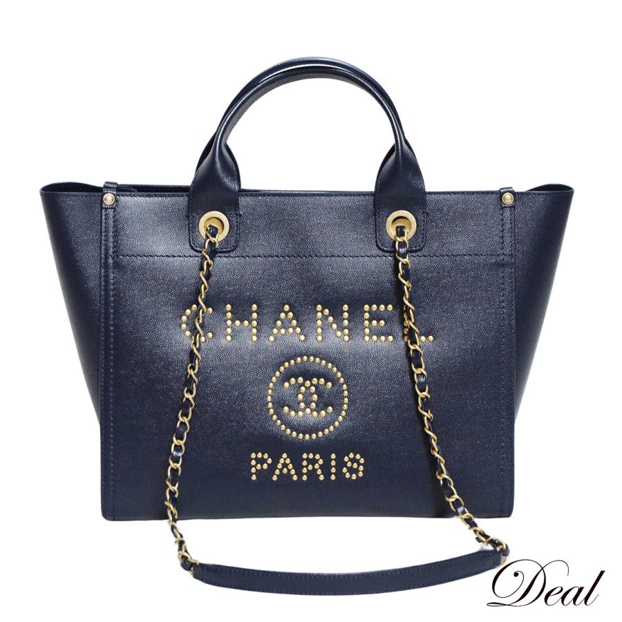 CHANEL 美品 シャネル ドーヴィル スタッズ 2way チェーントート 