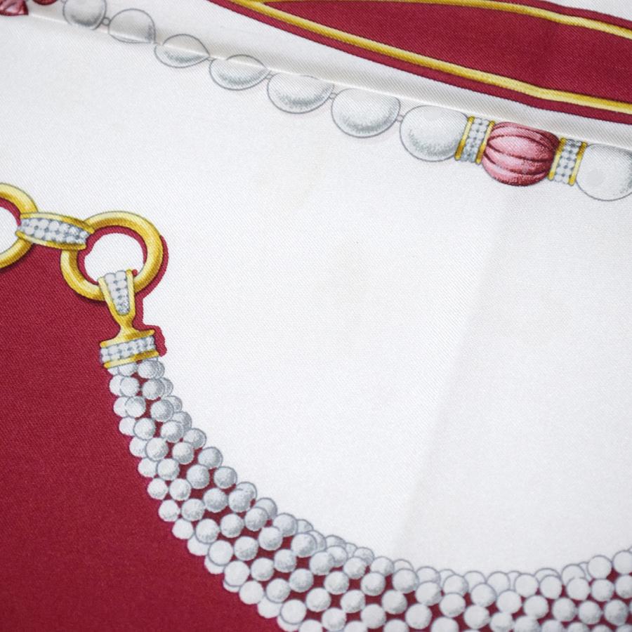 Cartier カルティエ  大判 パールネックレス柄  ワインレッド  レディース スカーフ Cartier（カルティエ） 大判 パールネックレス柄 ワインレッド