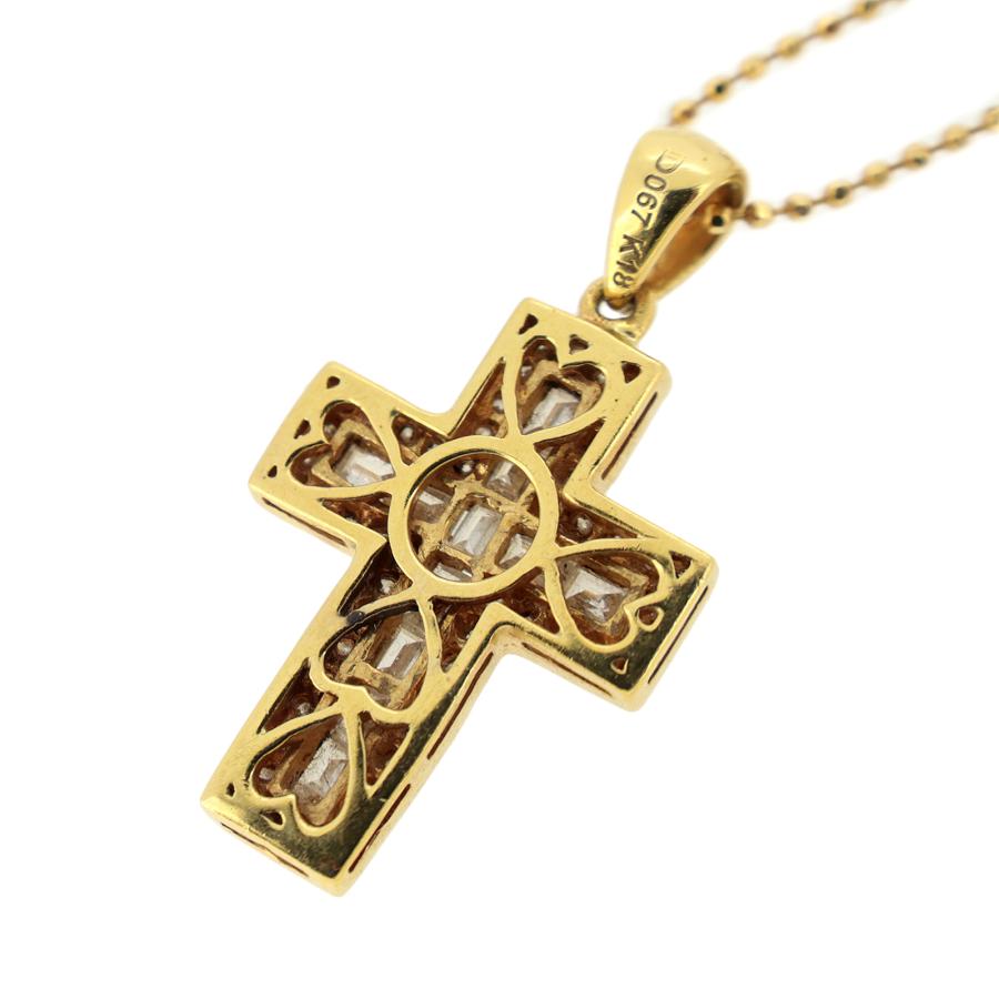 K18YG クロス ダイヤモンド 0.67ct ゴールド レディース ネックレス 