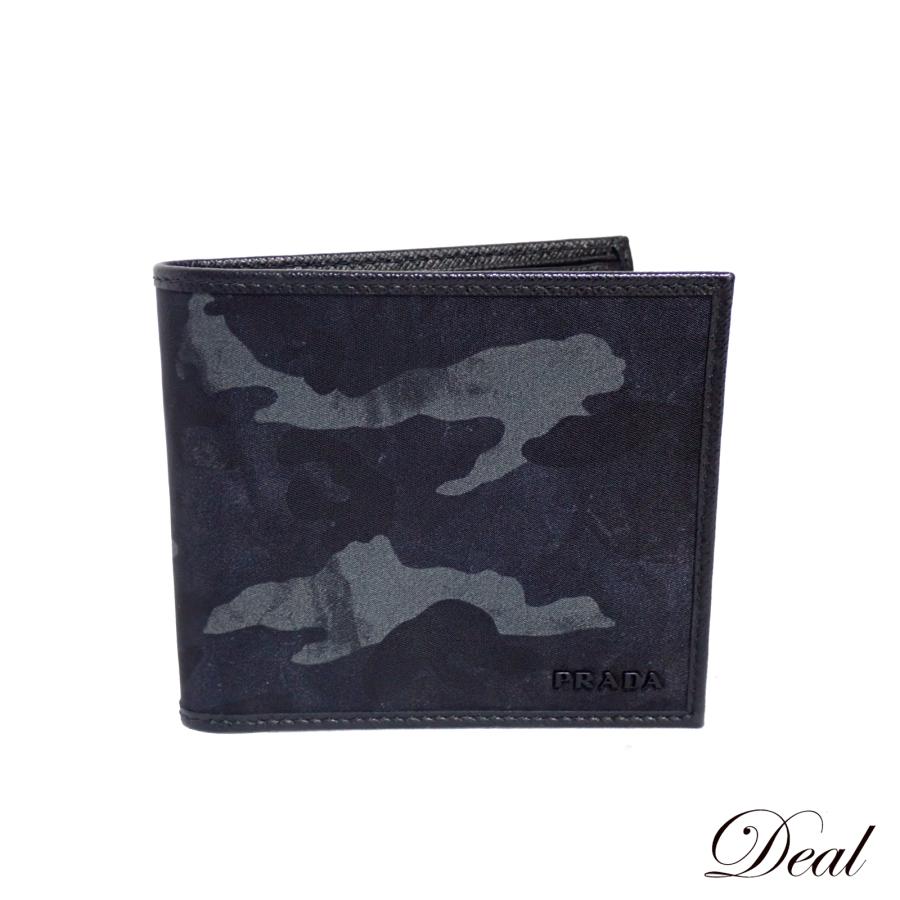美品/希少✨PRADA プラダ 2つ折り財布 コンパクトウォレット カモフラ PRADA（プラダ） カモフラージュ 迷彩 2MO738 ブラック メンズ 二