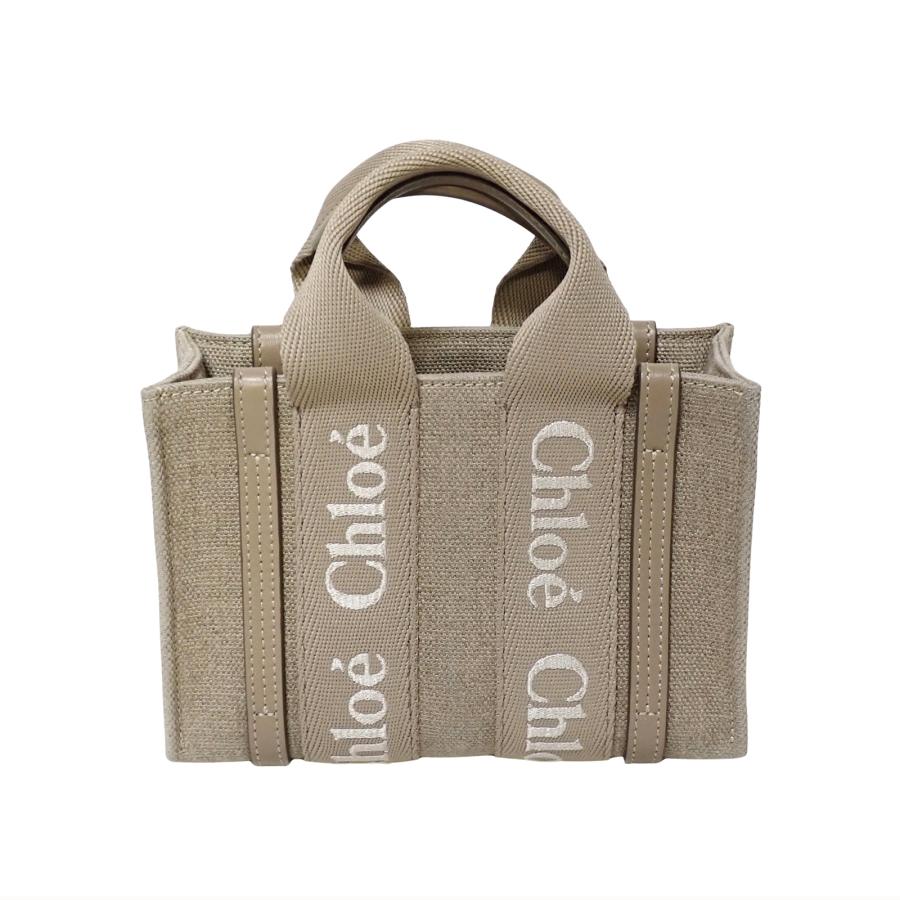 Chloe 2wayウッディスモール ハンドバッグ リネン クロエ Chloe（クロエ） ウッディ ミニトートバッグ リネンキャンバス